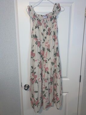 Old Navy Cream Maxi Dress with Pink Rose Print